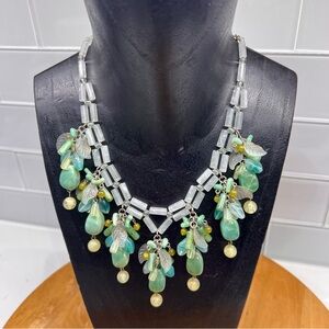 2 Strand White Lucite Plastic Collar Bib Necklace Fruit Salad Cluster Charm